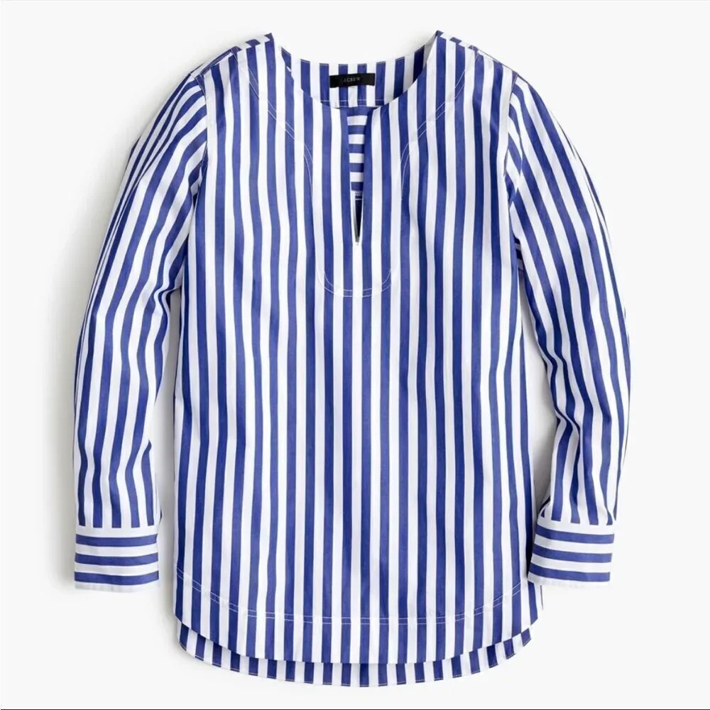 J. Crew Bold Stripe Cotton Poplin Tunic Blue